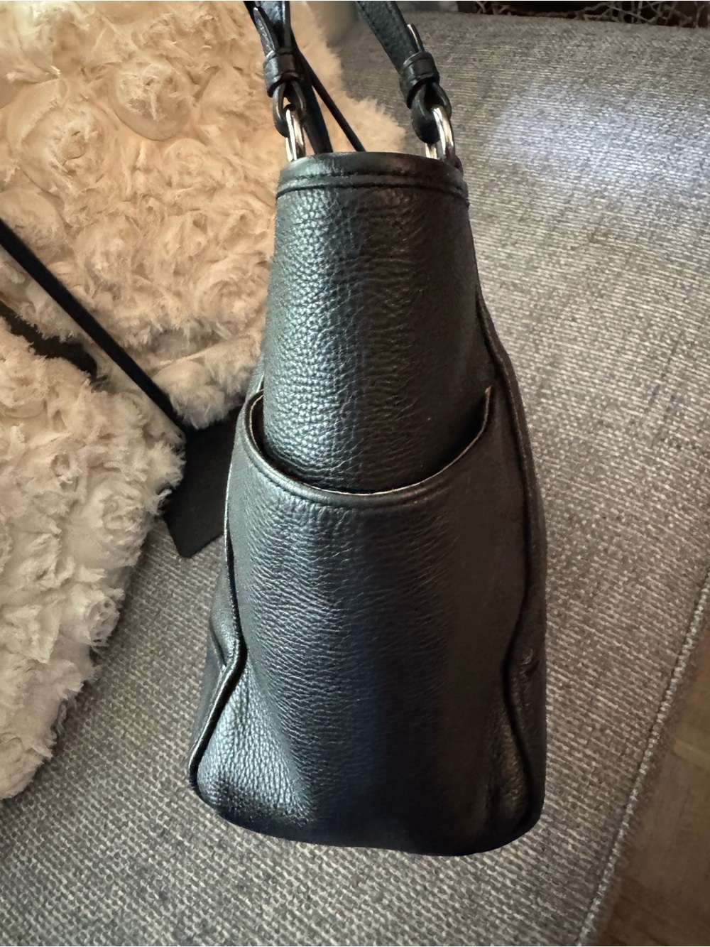 Coach Black Pebbled Leather Zip Top Tote Shoulder Bag - Picture 10 of 11